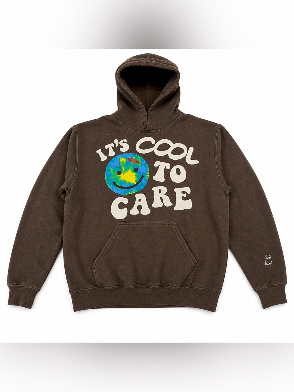Lonely Ghost It’s Cool To Care Smiley Graphic Hoodie Brown M